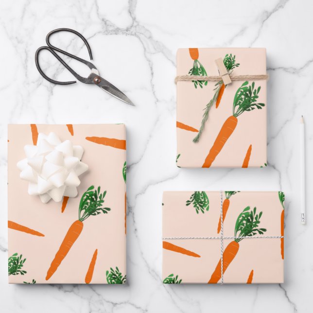 Orange Carrot Pattern Wrapping Paper Sheet (Front)