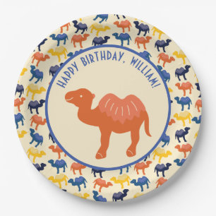 Orange Cartoon Camel Birthday Party Personalised Paper Plate