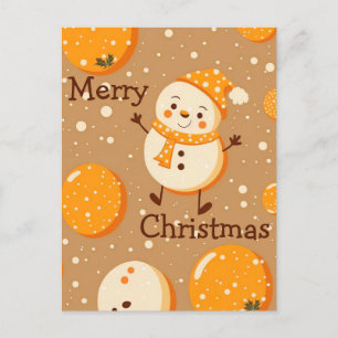 Orange Cartoon Christmas Card with Snowman