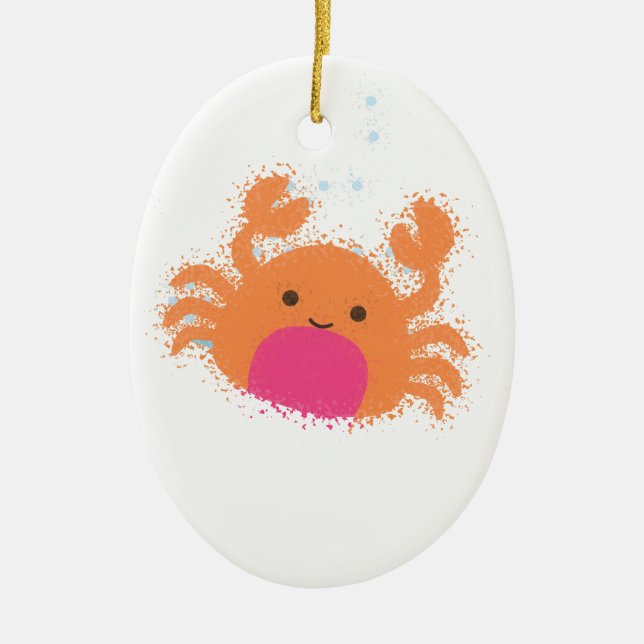 Orange Cartoon Crab Ceramic Tree Decoration (Front)