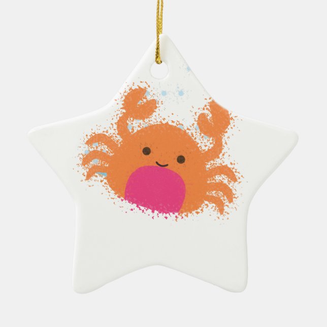 Orange Cartoon Crab Ceramic Tree Decoration (Front)