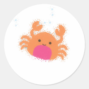 Orange Cartoon Crab Classic Round Sticker