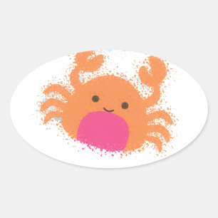 Orange Cartoon Crab Oval Sticker