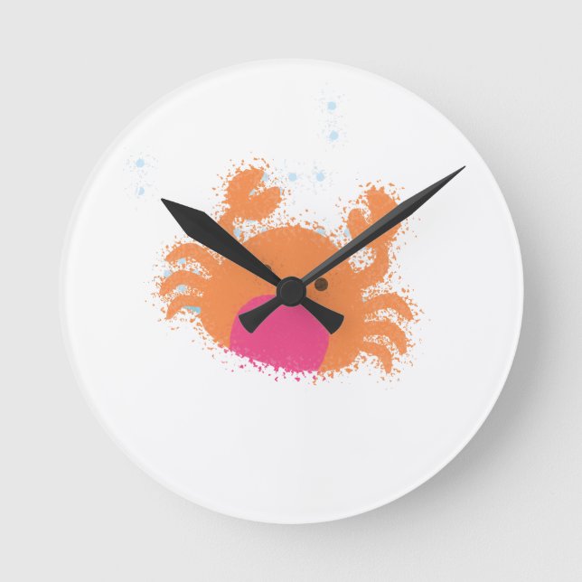 Orange Cartoon Crab Round Clock (Front)
