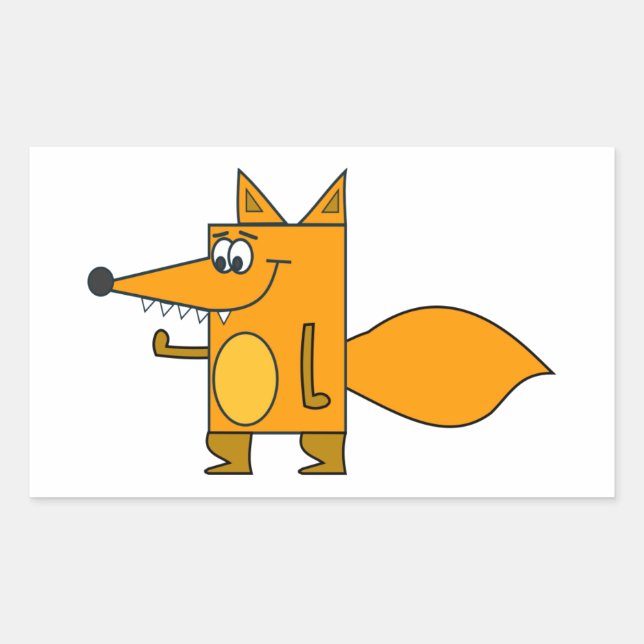Orange Cartoon Fox Rectangular Sticker (Front)