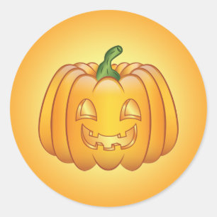 Orange Cartoon Halloween Pumpkin Classic Round Sticker