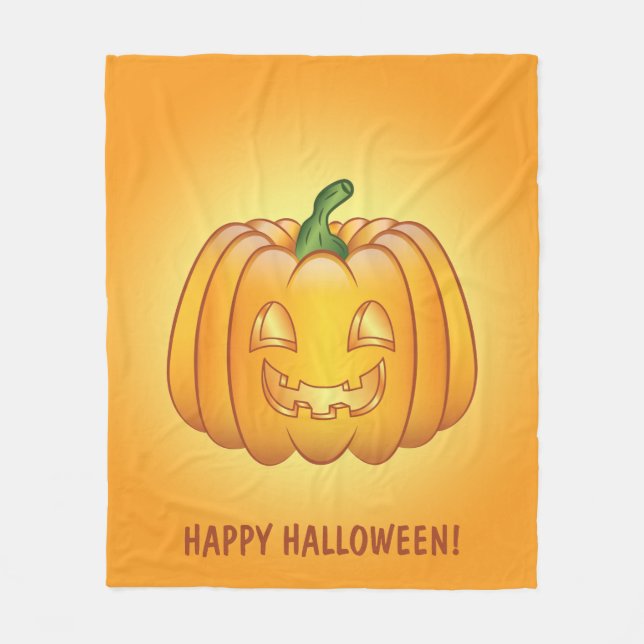 Orange Cartoon Pumpkin And Happy Halloween Text Fleece Blanket (Front)