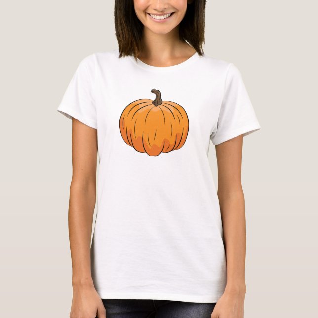 Orange Cartoon Pumpkin Illustration T-Shirt (Front)