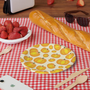 Orange Cartoon Pumpkin Pattern Paper Plate