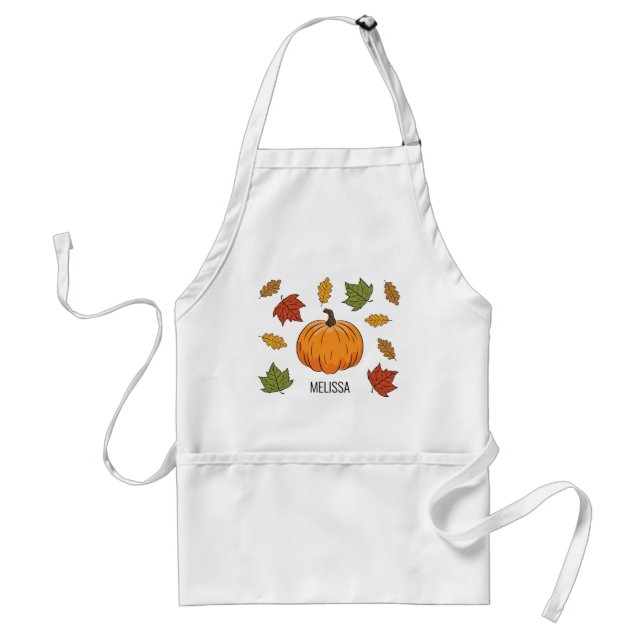 Orange Cartoon Pumpkin With Autumn Leaves & Name Standard Apron (Front)