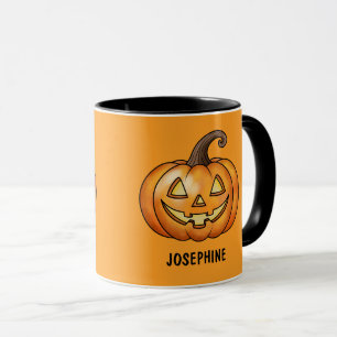Orange Cartoon Pumpkin With Custom Name Halloween Mug