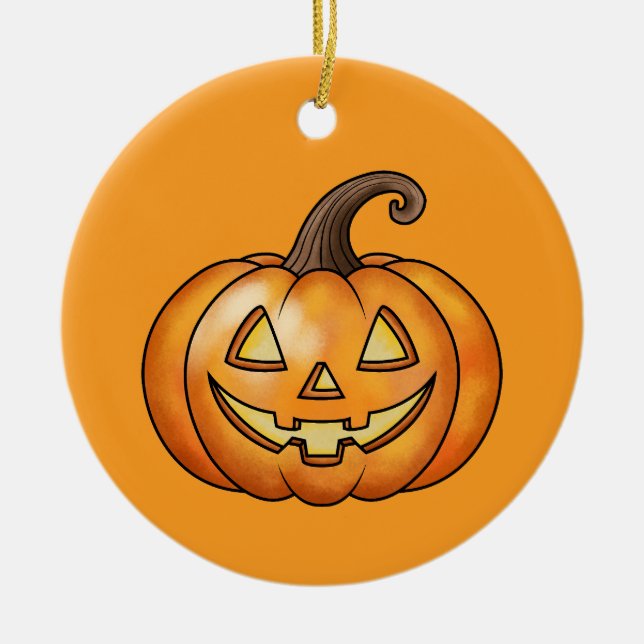 Orange Cartoon Pumpkin With Custom Text Halloween Ceramic Tree Decoration (Front)