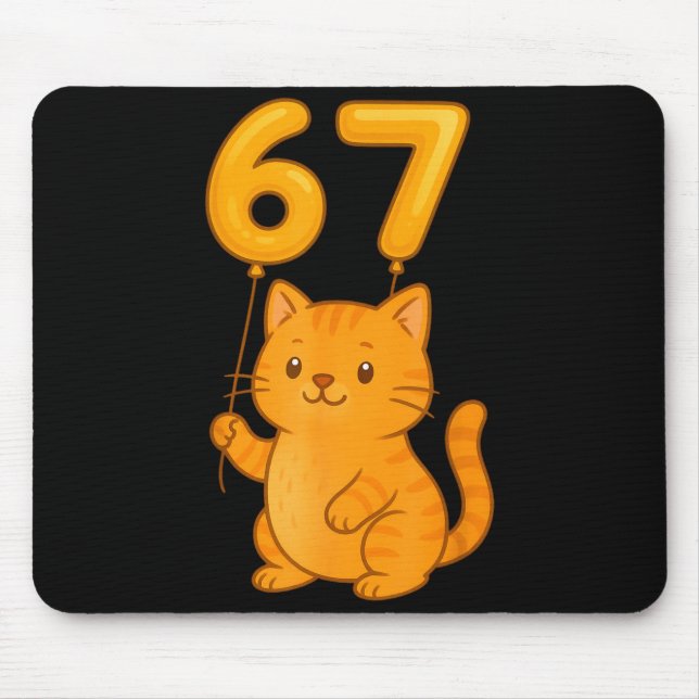 Orange Cat 67 Meme Six Seven Balloon Funny Gen Alp Mouse Mat (Front)