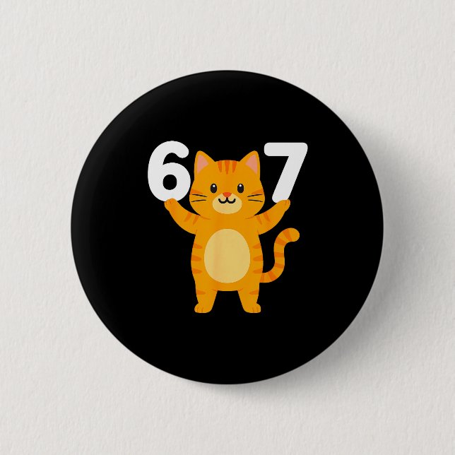 Orange Cat 67 Meme Six Seven Funny Cat Lover  6 Cm Round Badge (Front)