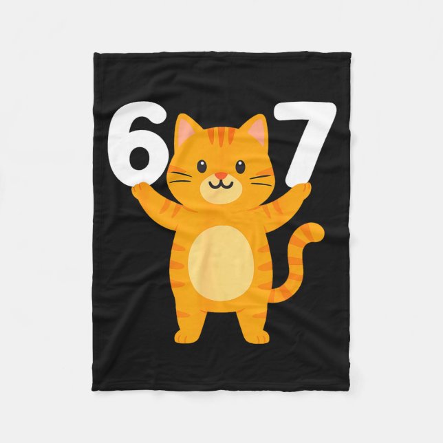 Orange Cat 67 Meme Six Seven Funny Cat Lover  Fleece Blanket (Front)