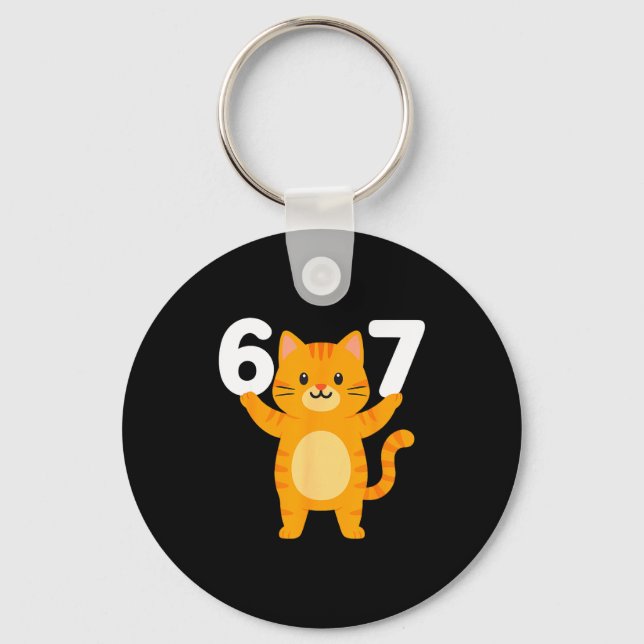 Orange Cat 67 Meme Six Seven Funny Cat Lover  Key Ring (Front)