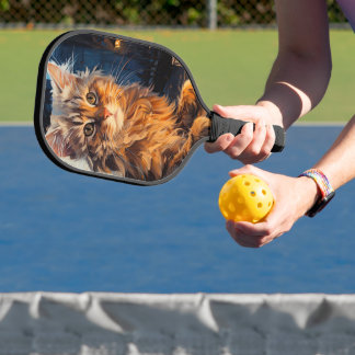 Orange Cat and Cafe Terrace at Night inspired by V Pickleball Paddle