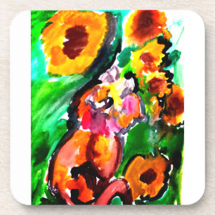 Orange Cat and sunflowers Coaster