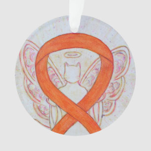 Orange Cat Awareness Ribbon Angel Ornaments