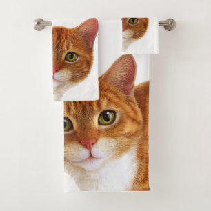 Orange Cat Bathroom Towel Set