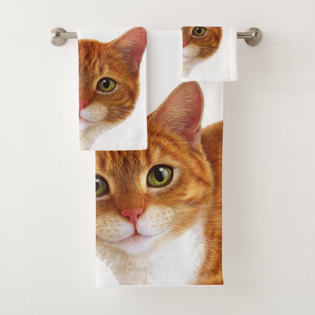 Orange Cat Bathroom Towel Set (Insitu)