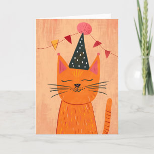 Orange Cat Birthday Party Greeting Card