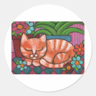 Orange Cat Classic Round Sticker