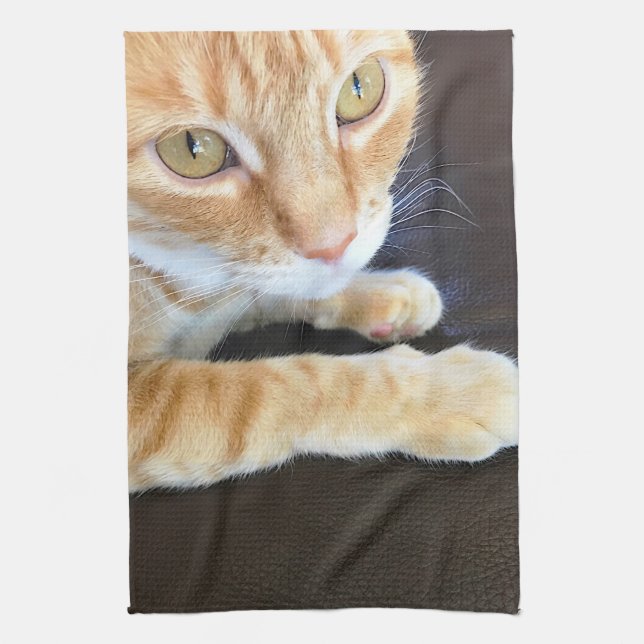Orange cat closeup tea towel (Vertical)