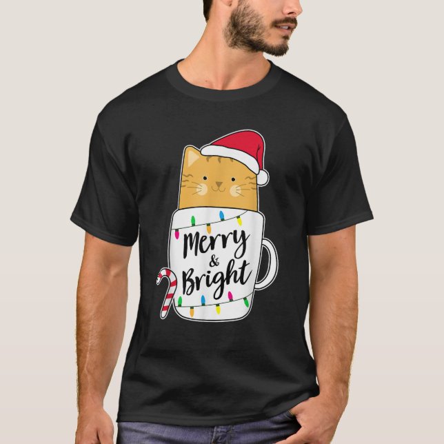 Orange Cat Coffe Mug Merry Bright Christmas Cat Lo T-Shirt (Front)