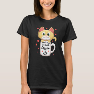 Orange Cat Coffee Cat Mug Kitty Meowing Humour T-Shirt