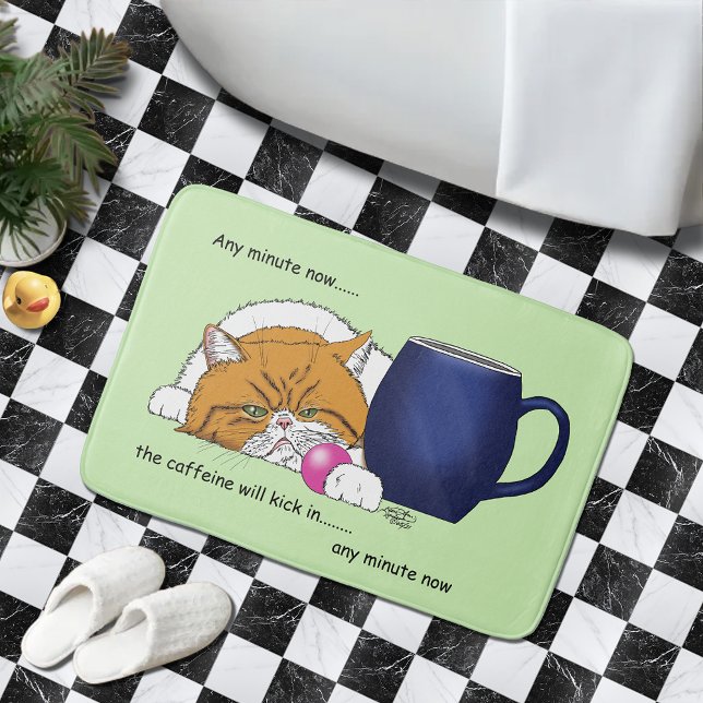 Orange Cat Coffee Mug Blue Bath Mat (Creator Uploaded)