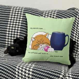 Orange Cat Coffee Mug Blue Cushion