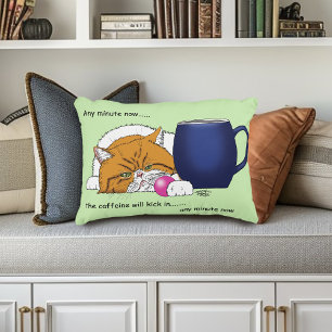 Orange Cat Coffee Mug Blue Decorative Cushion