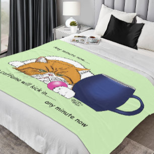 Orange Cat Coffee Mug Blue Fleece Blanket
