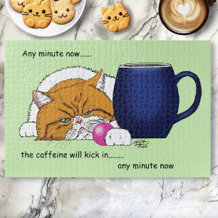 Orange Cat Coffee Mug Blue Jigsaw Puzzle
