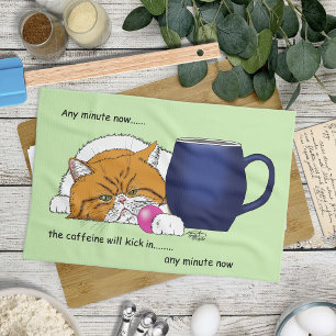 Orange Cat Coffee Mug Blue Tea Towel