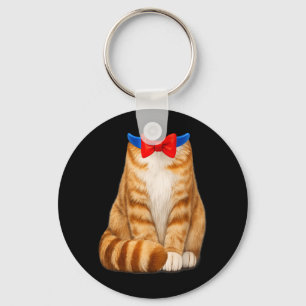 Orange Cat Costume Tabby Bow Tie Cute Funny Pet Key Ring