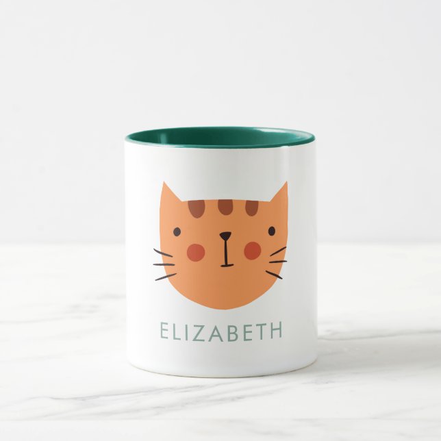 Orange Cat Cute Custom Name  Mug (Center)