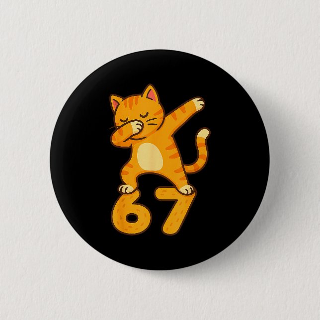 Orange Cat Dabbing Funny 67 Six Seven Meme  6 Cm Round Badge (Front)