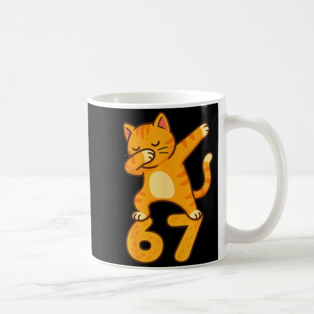 Orange Cat Dabbing Funny 67 Six Seven Meme  Coffee Mug (Right)