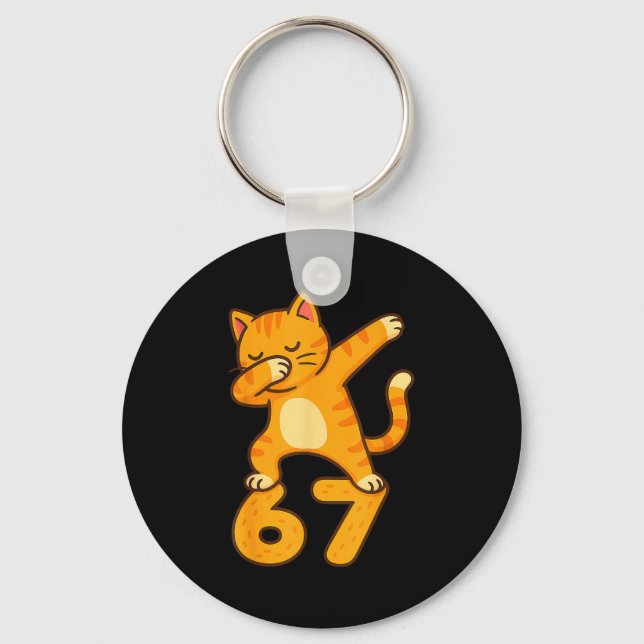 Orange Cat Dabbing Funny 67 Six Seven Meme  Key Ring (Front)