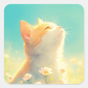 Orange Cat Daydream Square Sticker