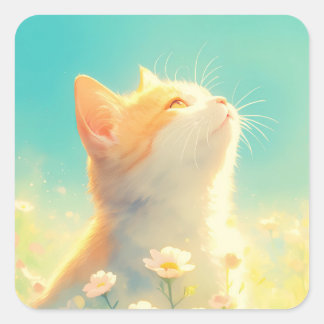 Orange Cat Daydream Square Sticker