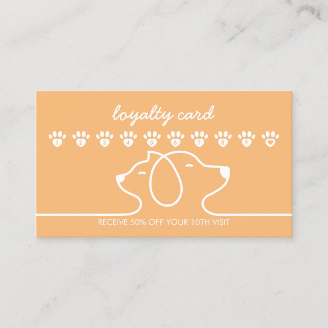 Orange Cat Dog Paw Loyalty Discount Design Business Card (Front)