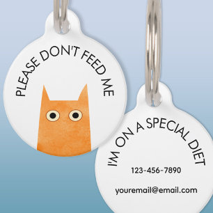 Orange Cat Don't Feed Me Medical Pet Tag
