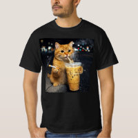 orange cat drinking iced coffee smoking cigarettes