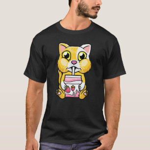 Orange Cat Drinking Strawberry Milk Kitten Girls B T-Shirt