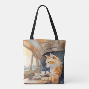 Orange Cat Drinking Tea  Tote Bag