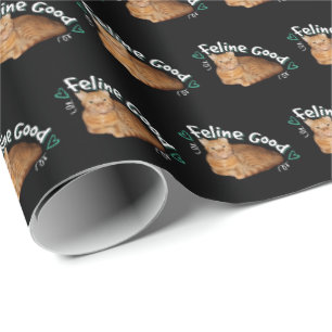 Orange Cat - Feline Good Pun Wrapping Paper