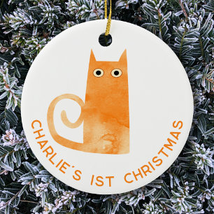 Orange Cat First Christmas Personalised Ceramic Tree Decoration